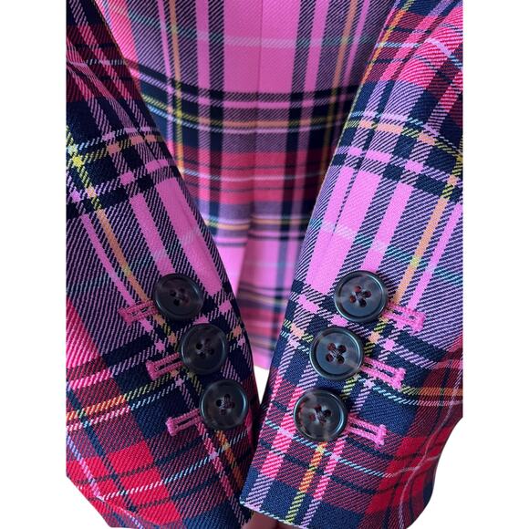 RARE J. Crew Parke Blazer Jacket Pink Tartan Stewart Plaid Check Holiday Size 0 - Picture 10 of 10